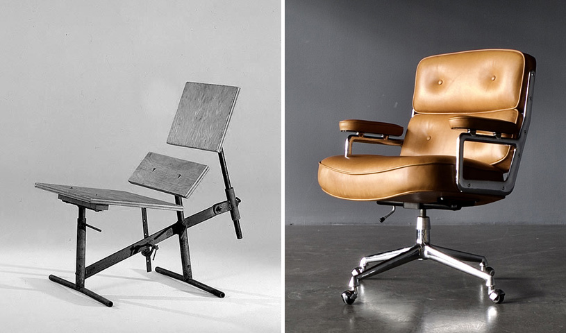 Чарльз и Рэй Эймс. экспериментальное кресло Adjustable Jig. 1945 г. / Офисное кресло Lobby Chair ES 104. 1960 г.