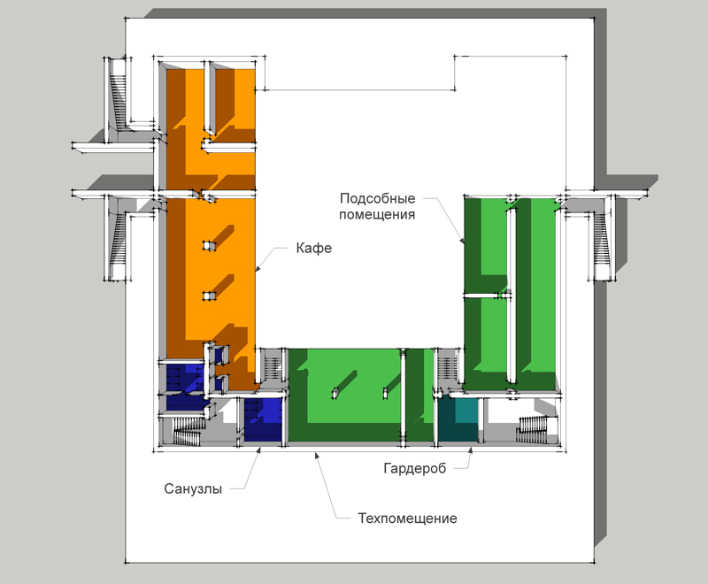 Проект реконструкции ДК «Академия» в новосибирском Академгородке. Архитектор Дмитрий Антонов. План цокольного этажа