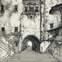 Фомин И.А. Италия, Рим, Улица Виа Кавур. Вид на лестницу, уходящую в портал дома. 1910 г.