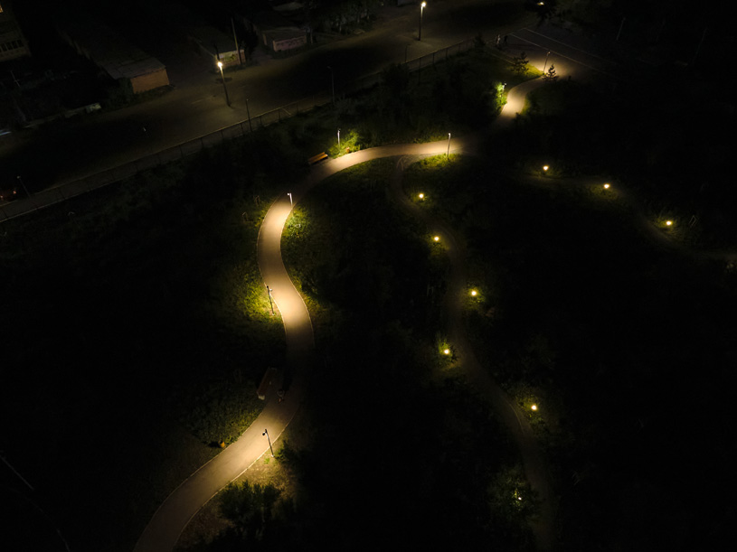 Благоустройство парка Горняков в г. Соль-Илецк (осветительные комплексы ТМ axyforma)