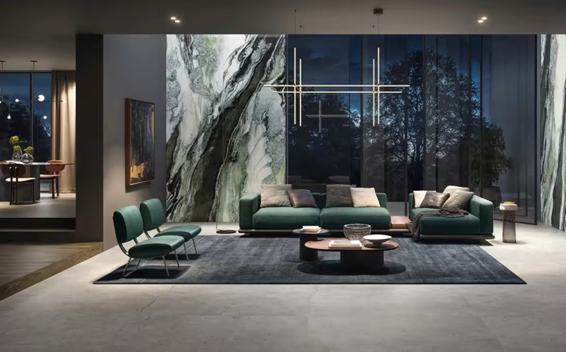 акцентное панно из керамогранита в гостиной