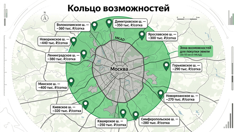Стоимость загородных участков в различных направлениях на март 2026 года