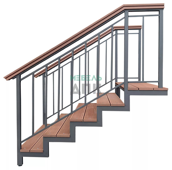 Уличная лестница на металлических косоурах со ступенями ДПК