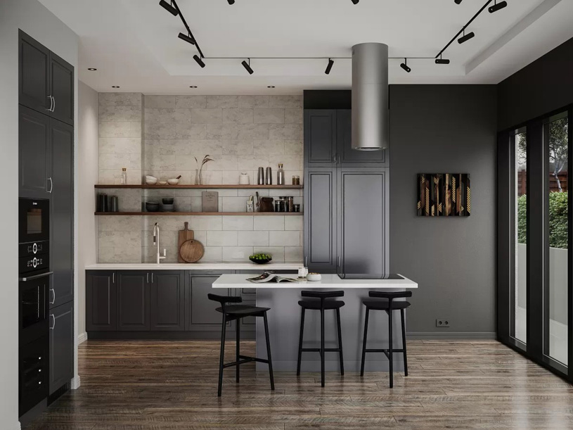 Кухонный гарнитур с эмалевысм фасадами