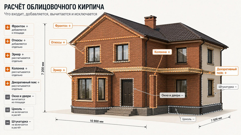 Какие части дома учитывать при расчете облицовки для фасада