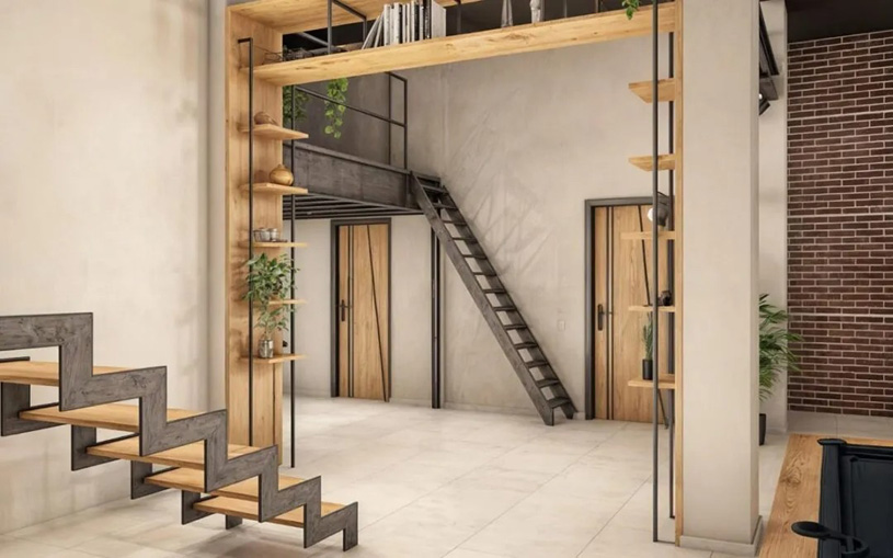 мебель из дерева и металла в интерьере