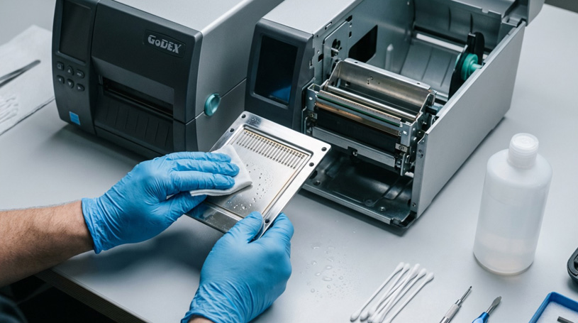 Процесс чистки термоголовки принтера Godex G500