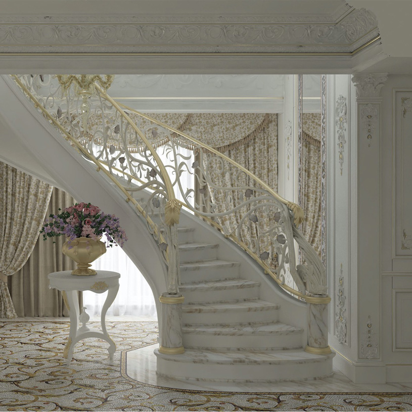 мраморная лестница в интерьере в стиле модерн (ар-нуво)