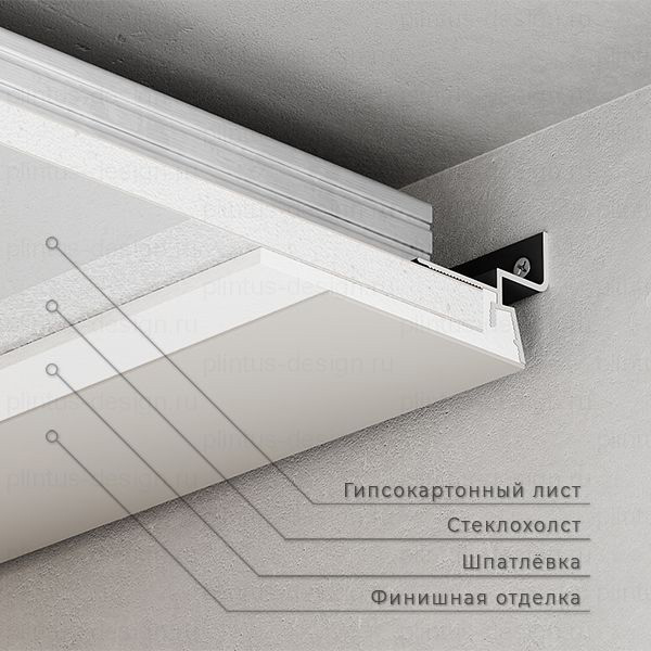Профиль для потолка для создания теневого зазора с подсветкой