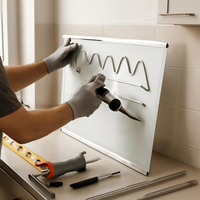 Монтаж скиналей на кухонную стену с использованием клея и профилей