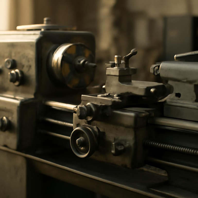 Общий вид токарного станка по металлу в производственном цеху