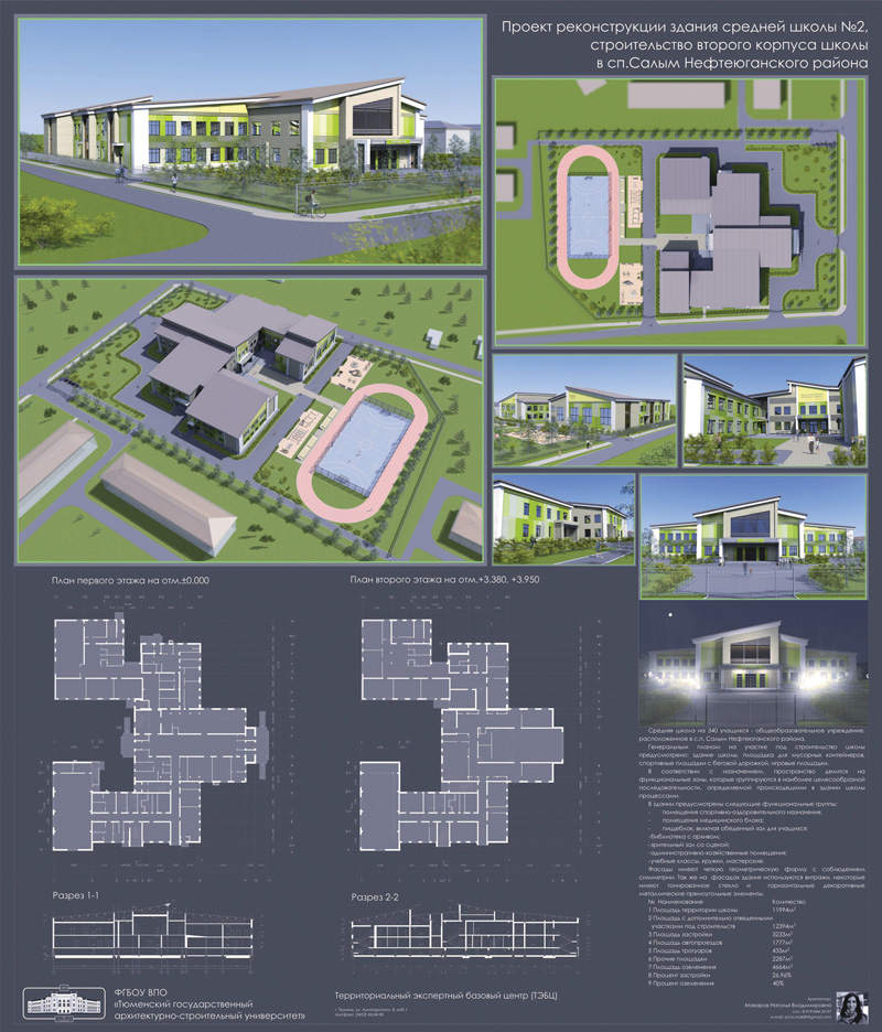 Проект реконструкции здания средней школы №2 в сп.Салым Нефтеюганского района. Автор: Макарова Н.В.