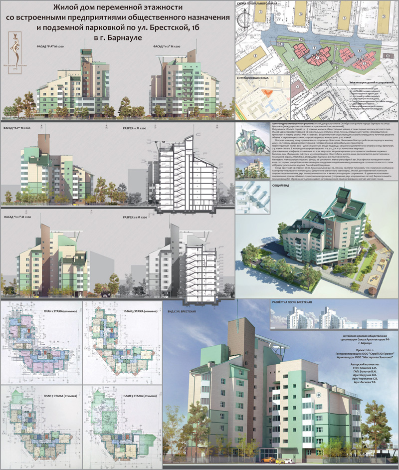 Жилой дом переменной этажности по ул. Брестской в Барнауле. Проектная организация: ООО «Мастерская Золотова»