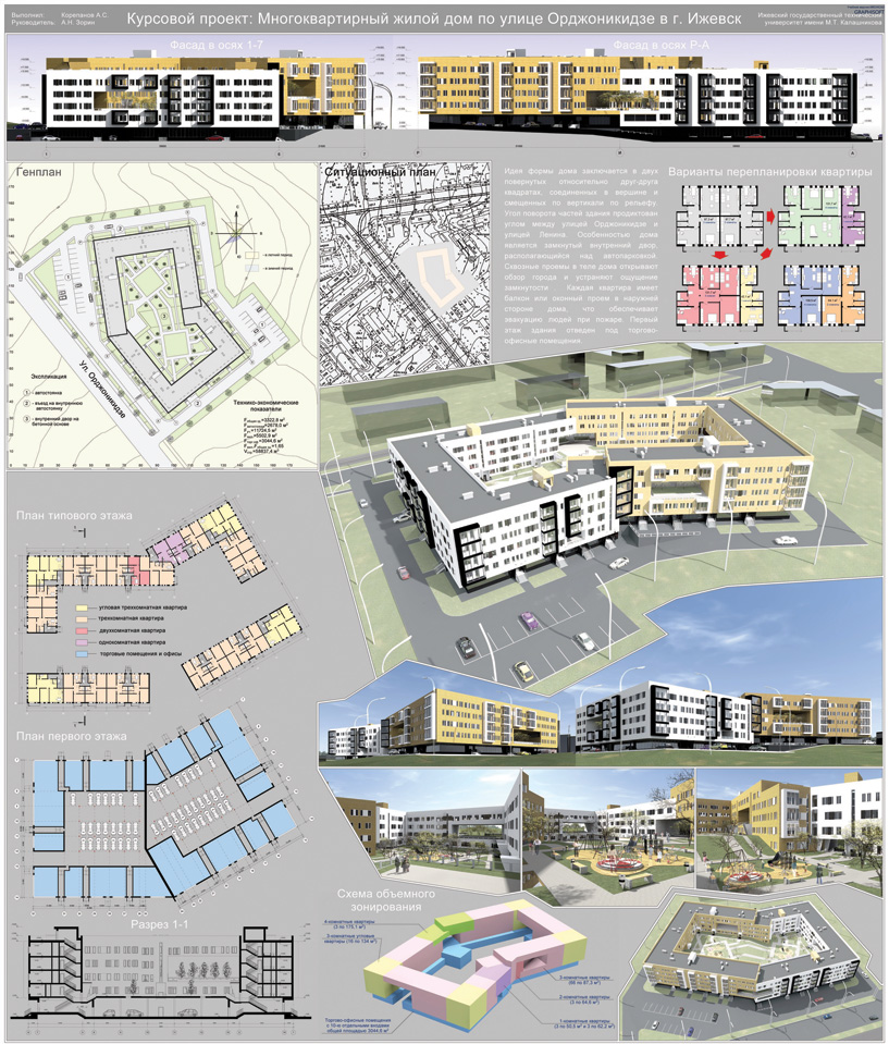 Многоквартирный жилой дом в Ижевске. ИГТУ им. М.Т. Калашникова. Авторы: Корепанов А.С., Зорин А.Н. (рук.)