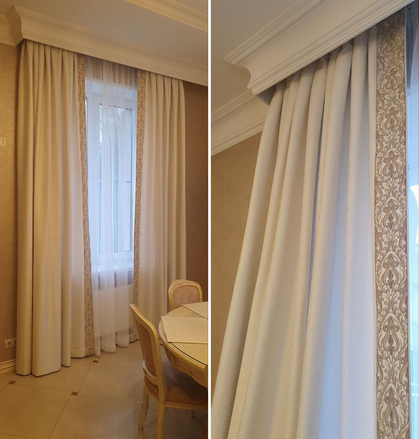 Ирина Маслова / Проект «Штора на отлетной подкладке с вышитым притачным бордюром и ручной встречной складкой»