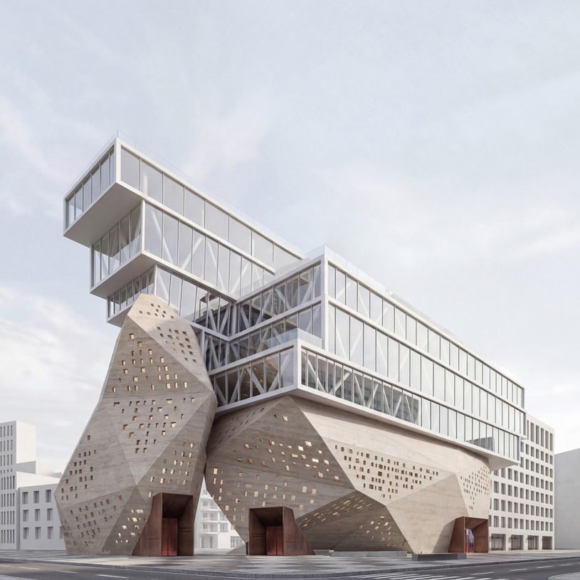 Концепция многофункционального здания в инновационном районе «Город Талантов» (г. Кемерово). Компания «DTbureau». Авторский коллектив: Т. Таратута, Д. Назаров, Е. Паниева