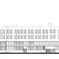 Школа на 550 мест и детский сад 140 мест в Санкт-Петербурге. Северный фасад | ООО «БалтИнвест-Проект»