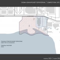 Схема конкурсной территории. Международный архитектурный конкурс на лучшую концепцию развития территории на правом берегу реки Казанки. Казань, 2021