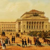 Литограф Шевалье «Вид на Александринский театр в Санкт-Петербурге» 1840-е. Фрагмент