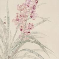 Чжоу Бин. Орхидея Цимбидиум. Шелк, тушь, минеральные краски. 2019