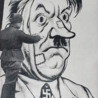 С.Б. Телингатер рисует карикатурный портрет Гитлера. 1942 г.