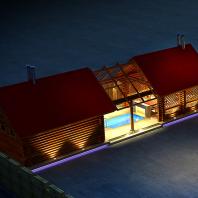 Проект бани с бассейном, беседкой и барбекю. 70 м²